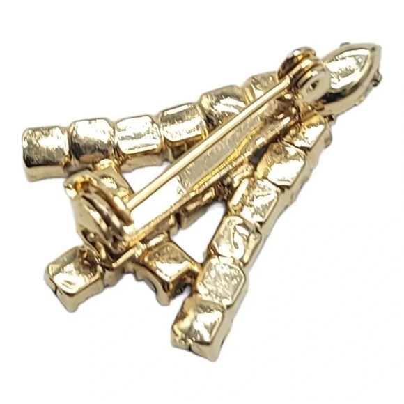 Clear Red Green Crystal Rhinestone Christmas Tree Brooch Pin Vintage Gold Tone - Picture 4 of 4